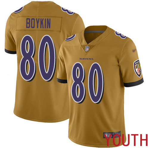 Baltimore Ravens Limited Gold Youth Miles Boykin Jersey NFL Football 80 Inverted Legend